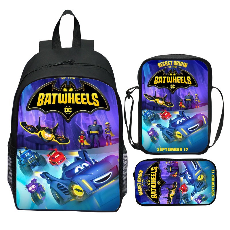 Bộ 3 Ba Lô + Túi Đeo Vai + Túi Đựng Bút Họa Tiết Hoạt Hình BATWHEELS 3D Trọng Lượng Nhẹ Chống Thấm Nước Thoải Mái Cho Bé