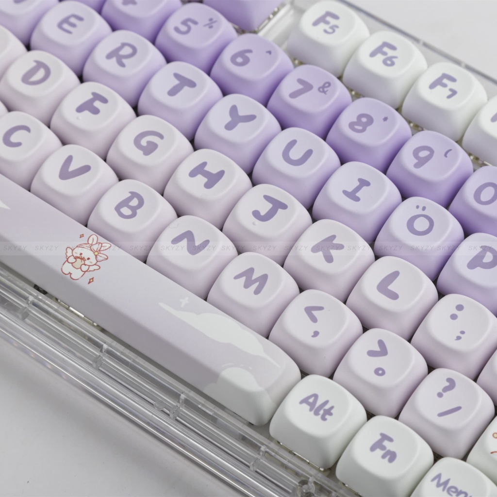 Gradient Thỏ Tím Keycaps MOA Profile Hoạt Hình Dễ Thương PBT DYE SUB Bàn Phím Cơ Keycap