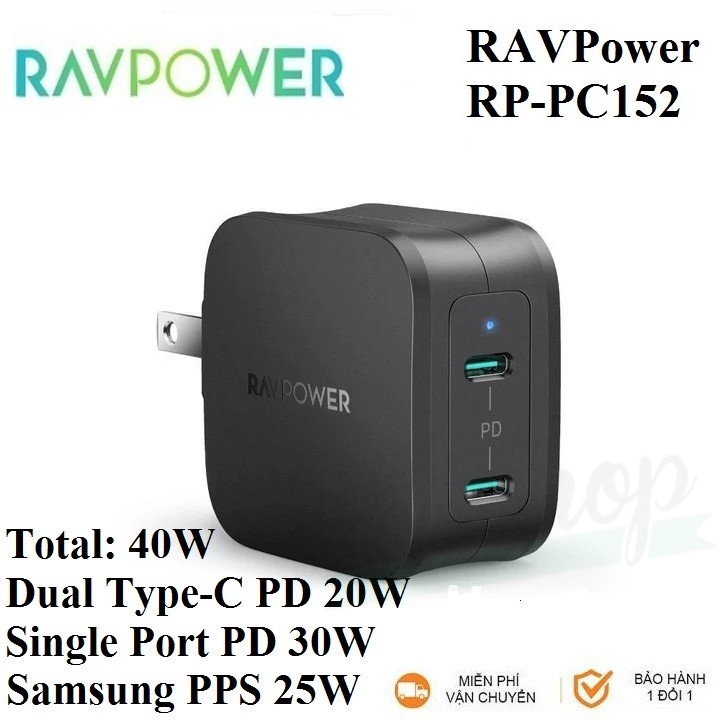 [ Không hộp ] Củ Sạc Nhanh Siêu Nhỏ RAVPower RP-PC150 USB Type C PD 20W PD/PPS/QC