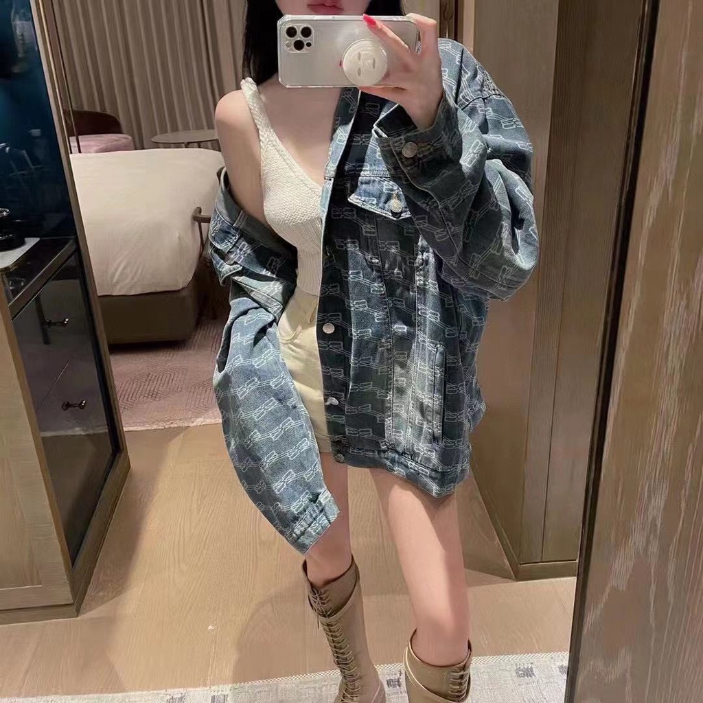 Balenciaga new classic full-print letter all-match retro old jacket all-match denim