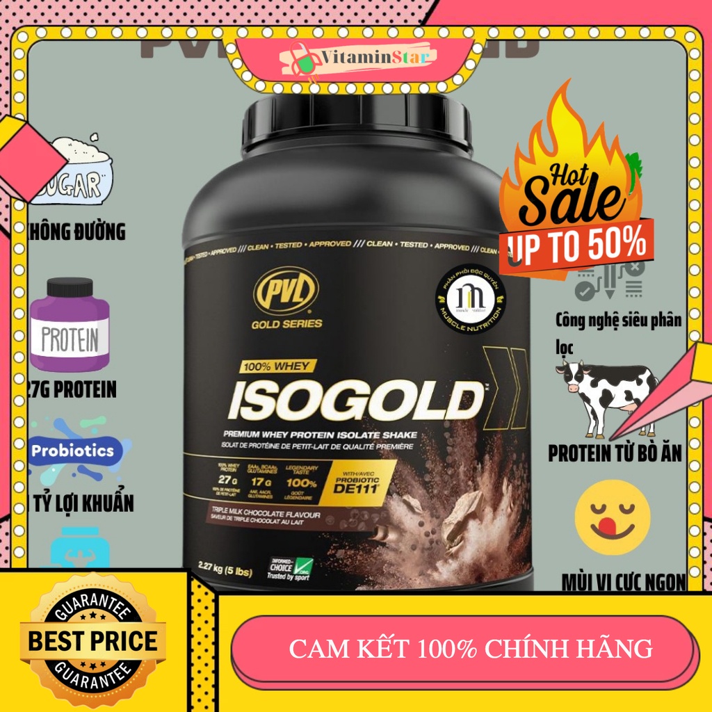 PVL ISO GOLD - Sữa Tăng Cơ Siêu Tinh Khiết Hấp Thu Nhanh - Có Thêm Lợi Khuẩn Hỗ Trợ Tiêu Hoá 5lbs ( 