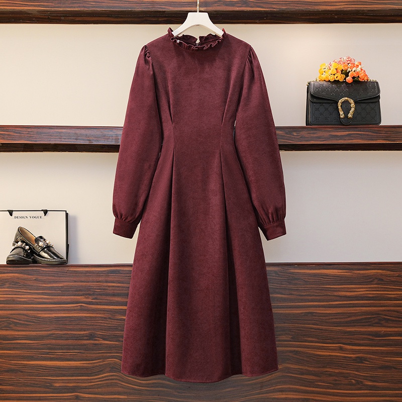 🌸Hàng Order🌸 Váy Đầm Bigsize Váy Cổ Bèo Chiết Eo Thắt Đai Che Bụng Dáng Dài Thanh Lịch Nữ Tính🌸Hàng Quảng Châu