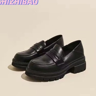 Giày Lười Da Màu Đen Phong Cách retro Anh Quốc