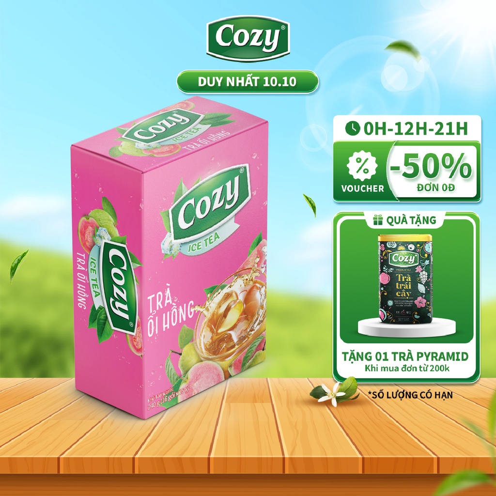 Trà Ổi Hồng Hòa Tan Cozy Ice Tea Nước Giải Khát Cho Ngày Hè Thanh Mát Đậm Vị Trà (16 gói x 15gr)