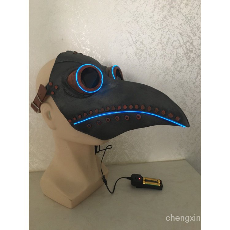 Halloween Luminous Mask plague doctor bird mouth latex mask Crow mask led ball mask headgear