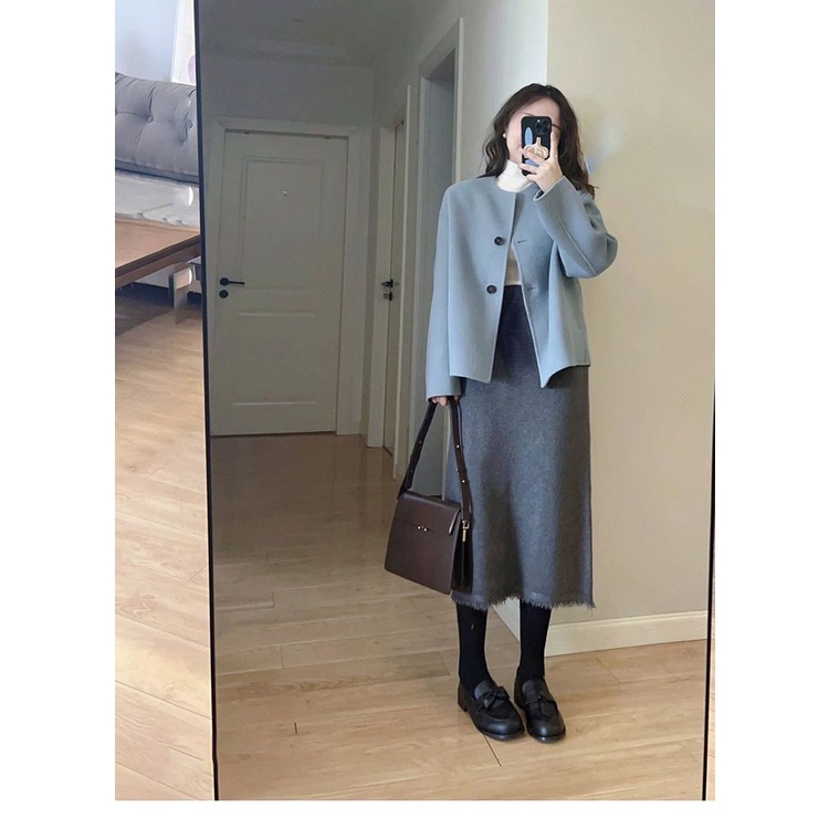 Áo Khoác Len Màu Xanh Dương Thiết Kế Mới Thanh Lịch Thời Trang Dành Cho Nữ