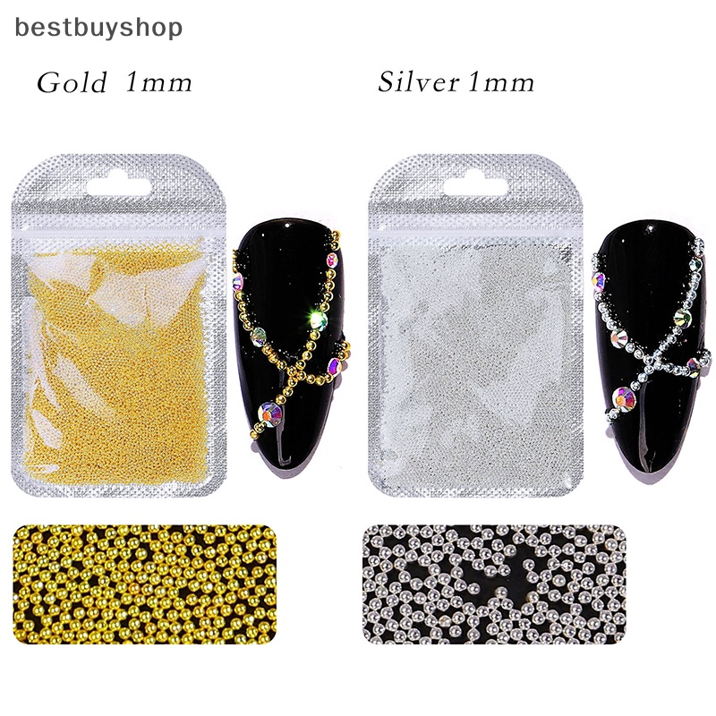 1 Túi Hạt Cườm Kim Loại mini 3d Màu Vàng / Bạc Trang Trí Móng Tay Mới