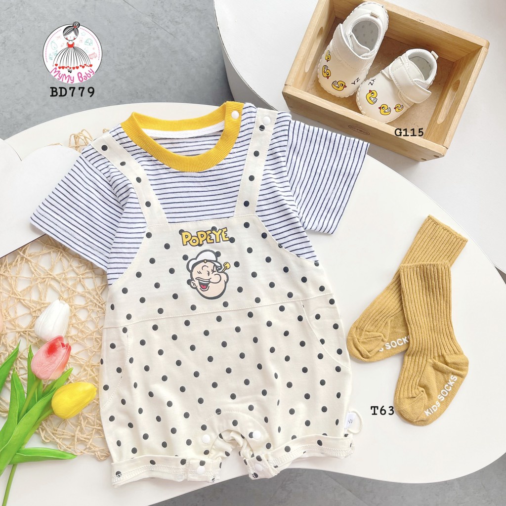 Body sọc yếm chấm bi PoPeYe màu kem phối sọc họa tiết in nhiệt