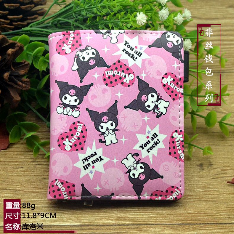 Kawaii kuromi Ví Ngắn Bằng pu Có Khóa Kéo Họa Tiết Thỏ melody Dễ Thương Màu Hồng / Tím