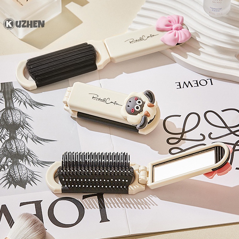 Kuzhen Lược Gấp Gọn Bằng Silicon Có Gương Hoạt Hình Dễ Thương Thư Giãn Đầu Cho Nữ Khi Đi Du Lịch