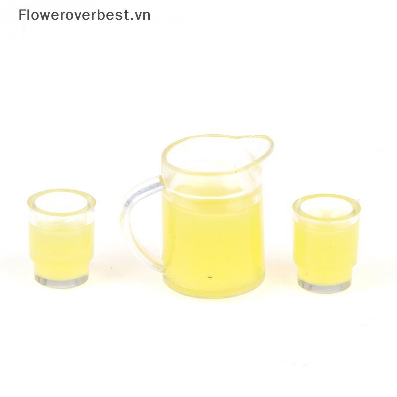 Set 3 Bình Nước Ép Trái Cây + 2 Ly Mini Tỉ Lệ 1: 12 Trang Trí Nhà Búp Bê