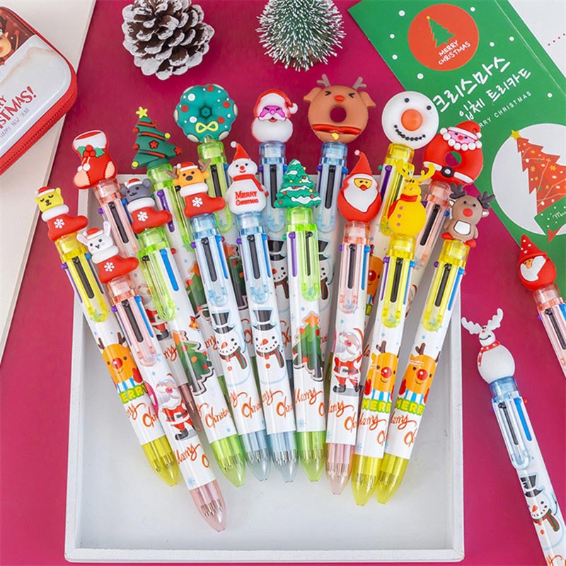 Set 10 Bút Bi 6 Màu Họa Tiết Giáng Sinh Dễ Thương