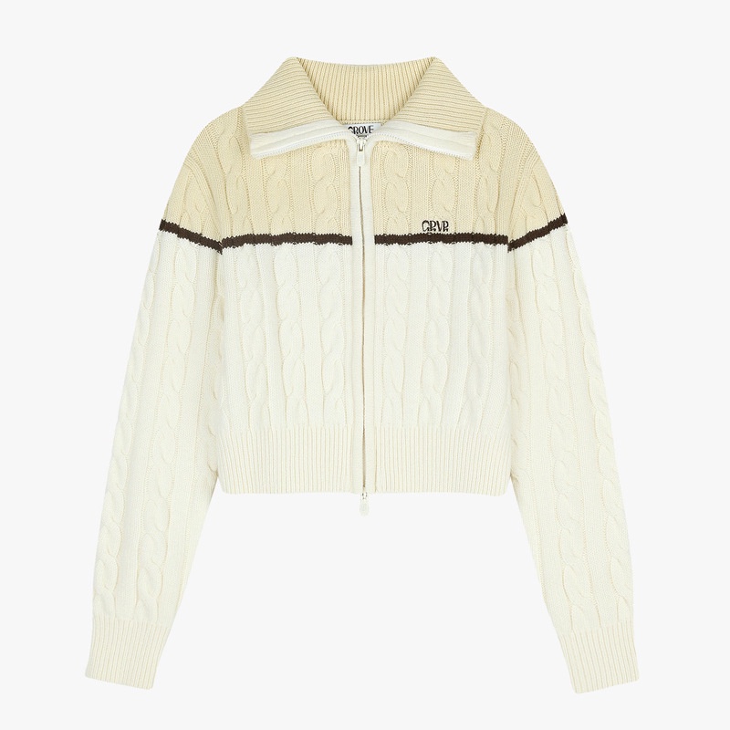 Áo sweater Dệt Kim Cổ Cao Xoắn Đôi Khóa Kéo Màu Tương Phản Ấm Áp Mùa Thu Đông Cho Nữ