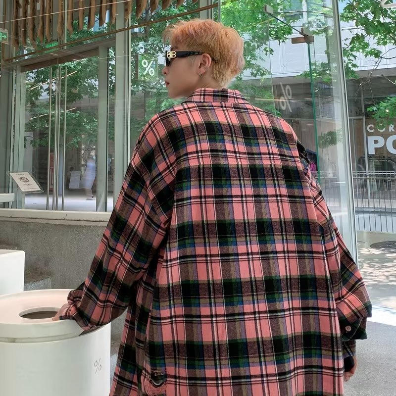 Áo Sơ Mi Caro Form Rộng Thời Trang Cho Nam Áo Sơ Mi Kẻ Sọc Nam Áo Sơ Mi Nam Dài Tay Áo Phối Túi Ngực Thời Trang Phong Cách Cặp Đôi