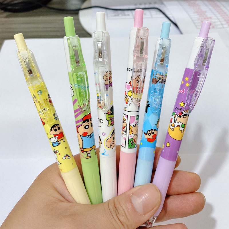 Set 6 Bút Bi Ngòi 0.5mm Khô Nhanh In Họa Tiết shin Cậu Bé Bút Chì Cho Học Sinh