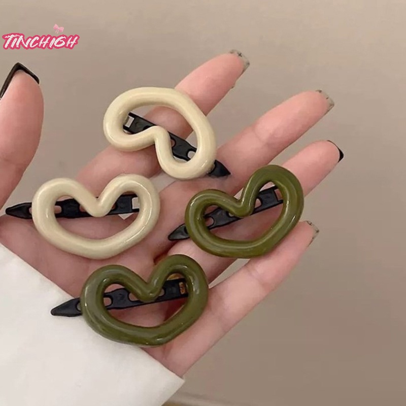Bộ 2 Kẹp Tóc Hình Nơ / Trái Tim Màu Trơn Kiểu Hàn Quốc Dễ Thương Thời Trang Cho Bạn Gái