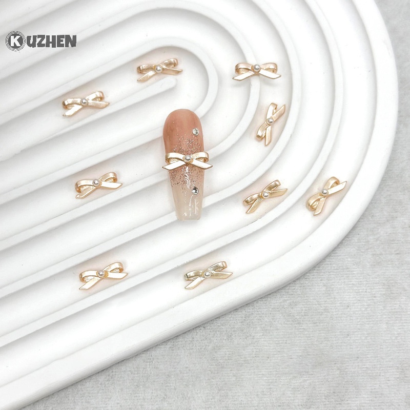 Kuzhen Set 10 Phụ Kiện Trang Trí Móng Tay Nghệ Thuật Bằng Hợp Kim Hình Nơ Thắt Nơ Màu Hồng Đen Trắng Đính Đá diy