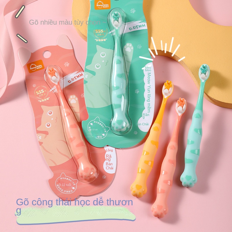 Bàn Chải Đánh Răng Lông Mềm Hình Chân Mèo Hoạt Hình Cho Bé 2-12 Tuổi x9mz