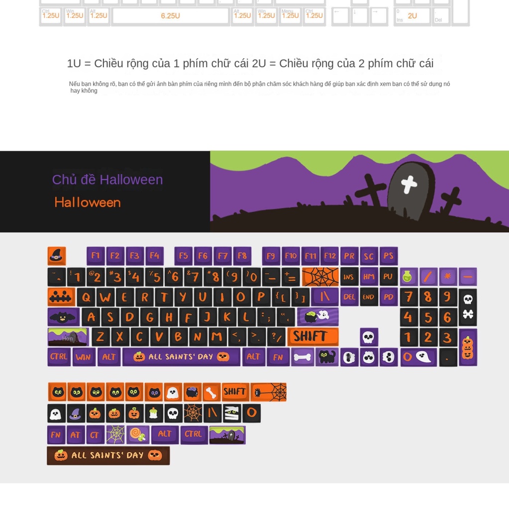 Keycap giới hạn Halloween, 135 phím, chiều cao XDA 9,5MM, thăng hoa PBT, phù hợp với bàn phím phím 87/68/84/104/108 ​