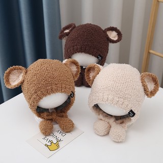 Mũ len cotton giữ ấm tai dễ thương thời trang thu đông cho bé trai