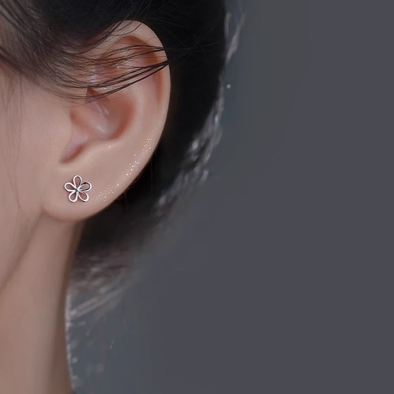 Bông Tai Mạ Bạc 17km Hình Trái Tim / Bướm / Hoa Đính Đá zircon Đơn Giản Thời Trang Cho Nữ