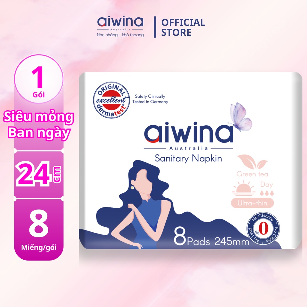 Băng Vệ Sinh Aiwina Gói 8 Miếng Siêu Mỏng Cánh 24cm Ban Ngày