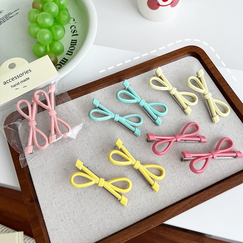 Kẹp Tóc Hình Nơ mini Bằng Nhựa Màu Kẹo Ngọt Dễ Thương Phong Cách Hàn Quốc