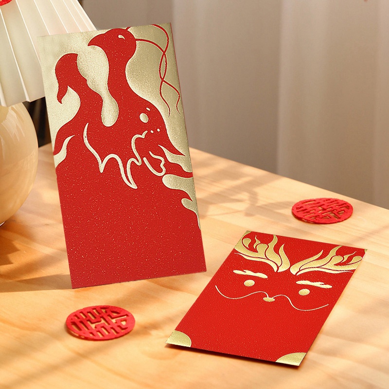 Bao Lì Xì Năm Mới 2024 Hình Chữ Nhật Họa Tiết Rồng Đỏ Đơn Giản Sáng Tạo