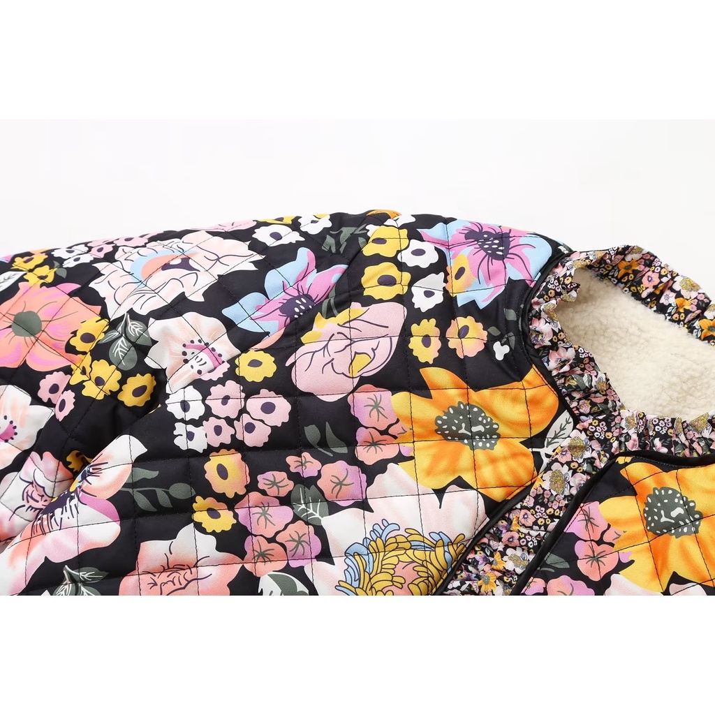 Zara Áo Khoác Lông Cừu Phối Ren Hoa Sen Phong Cách retro Cho Nữ