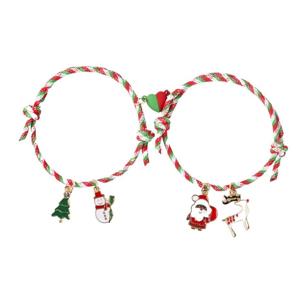 Urtes Bộ 2 Vòng Tay Giáng Sinh Kiểu Kéo Hình Ông Già Noel / Nai Sừng Tấm Thời Trang Cho Cặp Đôi