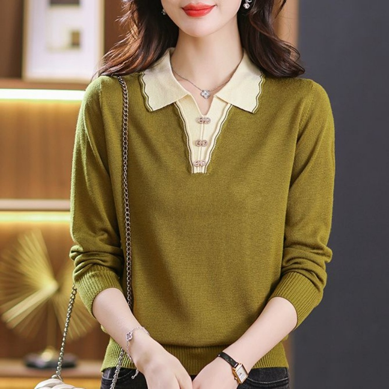 Áo Thun polo Dệt Kim Tay Dài Phong Cách Hàn Quốc Thời Trang Thu Đông Dành Cho Nữ