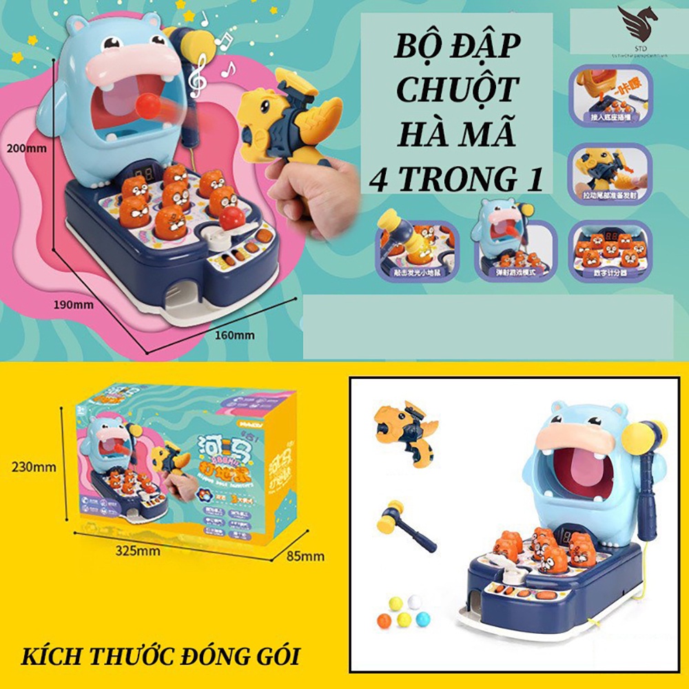 Đồ chơi trẻ em đồ chơi đập chuột kèm bắn bóng hà mã 3 trong 1 cao cấp phát triển tư ngày.