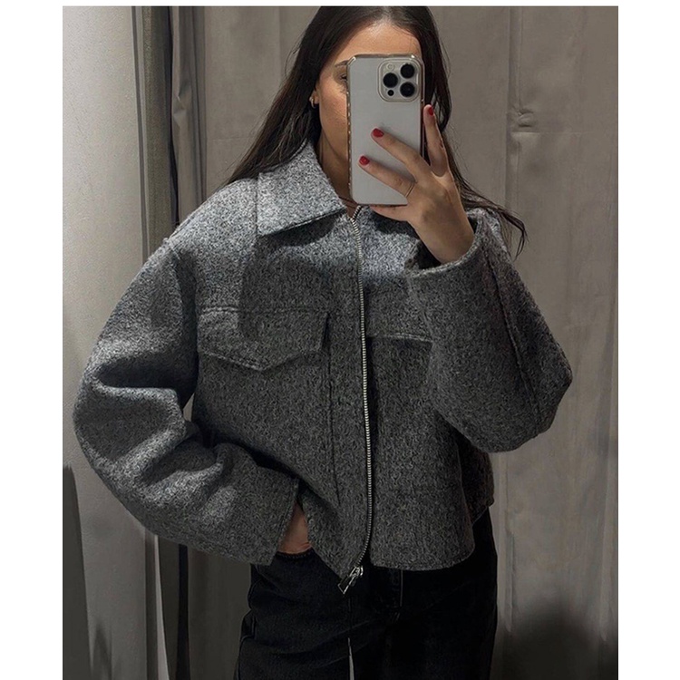 Zara Áo Khoác Da Dáng Ngắn Đính Hạt Cườm Phong Cách retro Mùa Thu 23 Thời Trang3046273 3046/273