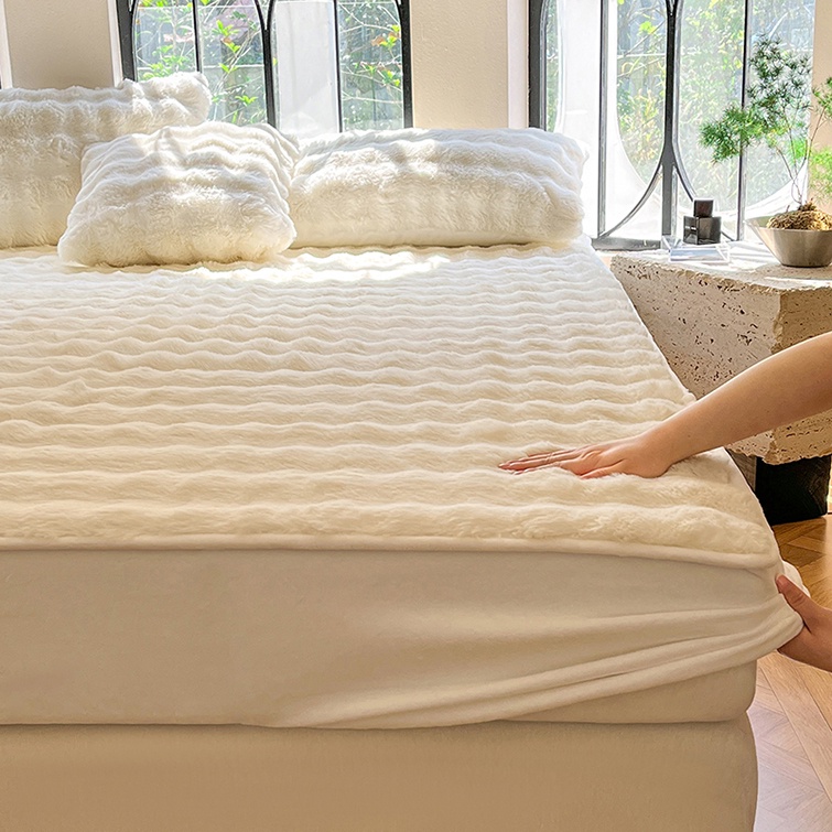 Rađa 1 Ga Trải Giường Đơn / queen / king Màu Đen Trơn Lông Thỏ Thuần Khiết Ấm Áp Chống Tĩnh Điện Có Dây Thun Co Giãn Được Trang Trí Phong Cách Đơn