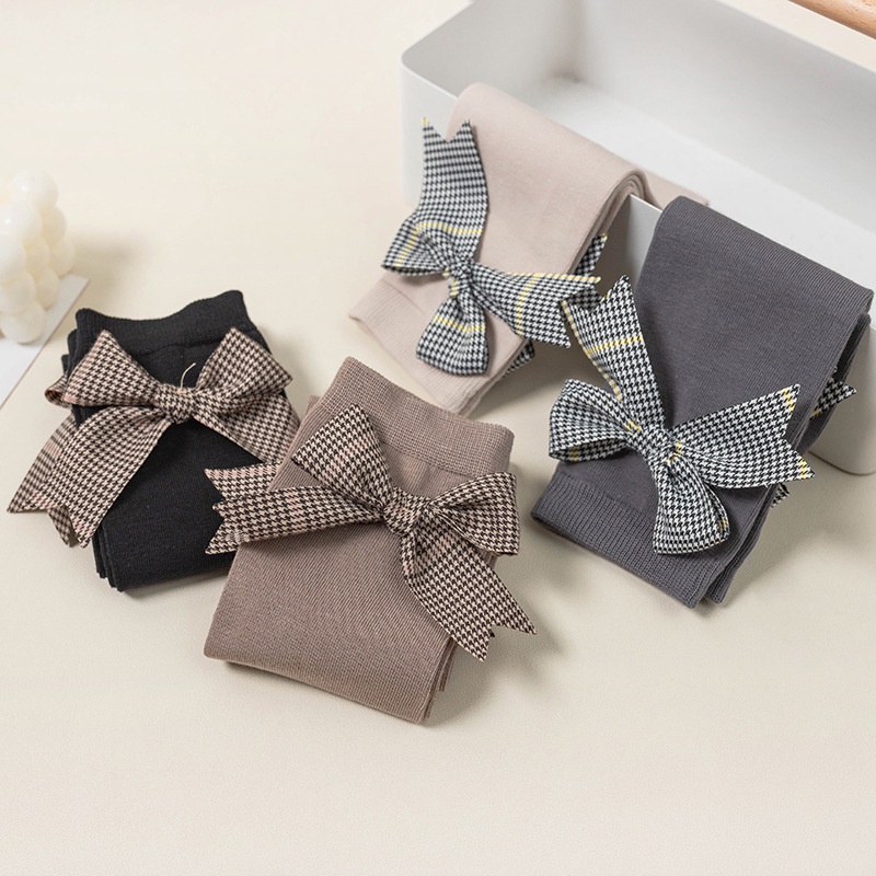 Đôi Vớ cotton Dài Qua Gối Họa Tiết Ca Rô Dễ Thương Dành Cho Bé Gái
