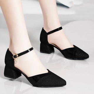 Giày cao gót nữ gót vuông 5 phân bít mũi kim tuyến - cg38