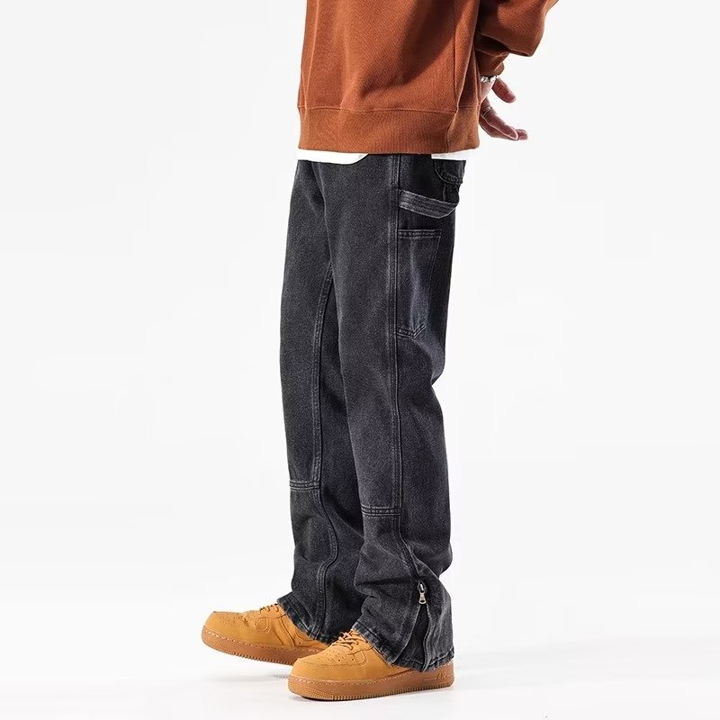 Quần denim Dài Dáng Rộng Có Khóa Kéo Phong Cách Hàn Quốc Thời Trang Xuân Thu Mới Cho Cặp Đôi