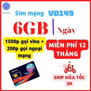 Freeship Sim 4G Vinaphone 1 Năm,Sim Mạng 1 Năm U1500 VD149 GV89 Big50y