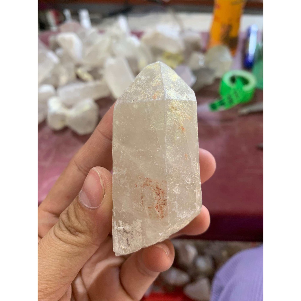 Đá thạch anh trắng nguyên bản thô dùng trang trí nhà cửa thanh tẩy năng lượng cao7,5cm nặng110gram
