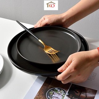 Đĩa tròn to đơn giản màu đen phong cách Bắc Âu 2 size 25cm và 20cm