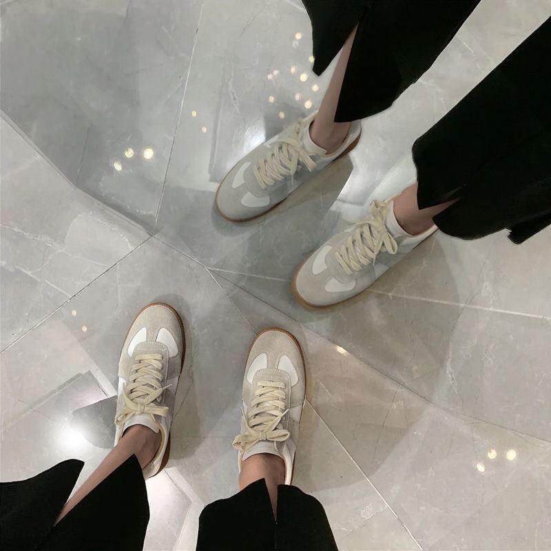 E1AG MM6 cowhide version Hong Kong style German training shoes 2023 spring new leather White shoes children's all-match flat sports casual shoes for men