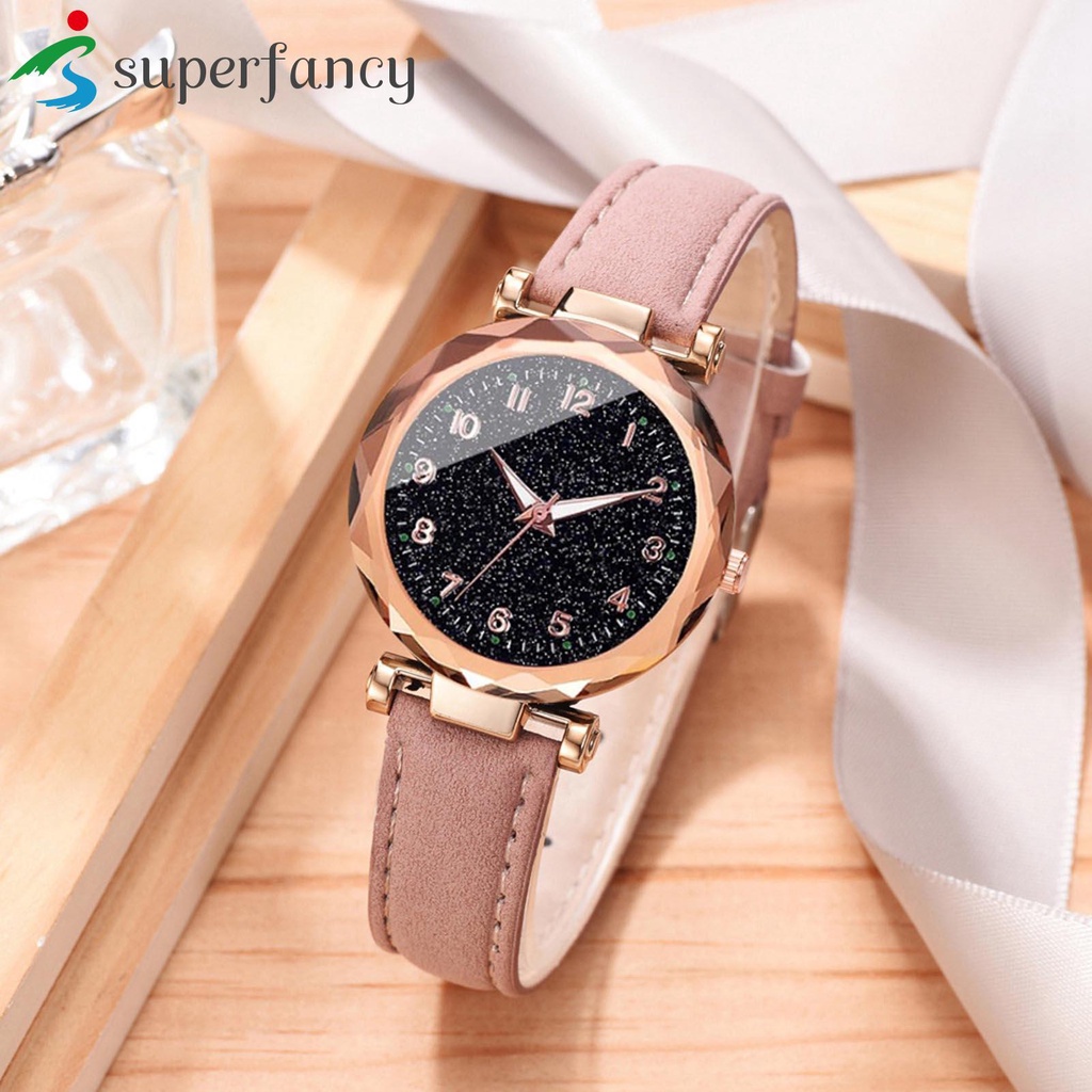 Đồng Hồ quartz Đính Đá Với Dây Đeo Da pu