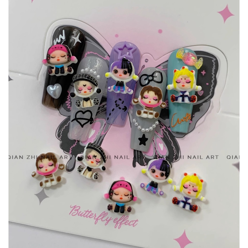 Charm Hoạt Hình Búp Bê Bubble Mart Dễ Thương | Trang Trí Móng Tay Pop Mart