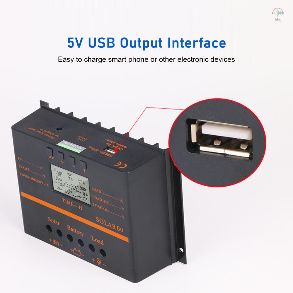 Bộ điều khiển sạc năng lượng mặt trời ANENG USB 40A PWWM 12V/ 24V màn hình LCD bảo vệ nguồn điện