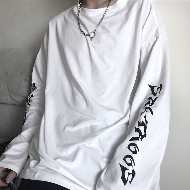 Áo Thun Tay Dài Dáng Rộng plus size In Chữ Đơn Giản Thời Trang Cho Nam