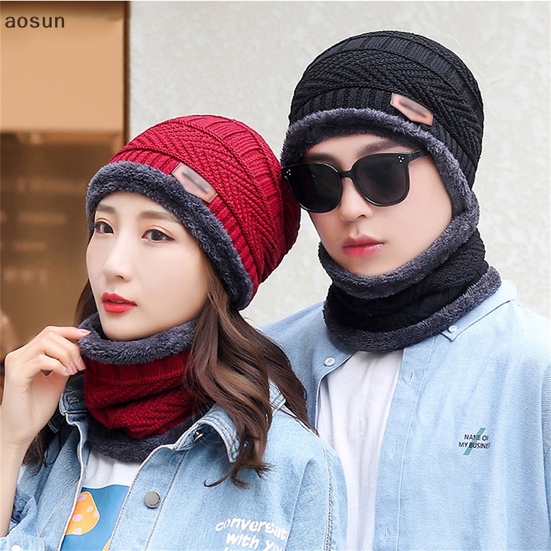 Aosun Mũ beanie Kèm Khăn Choàng Cổ Giữ Ấm Mùa Đông Cho Nam Và Nữ