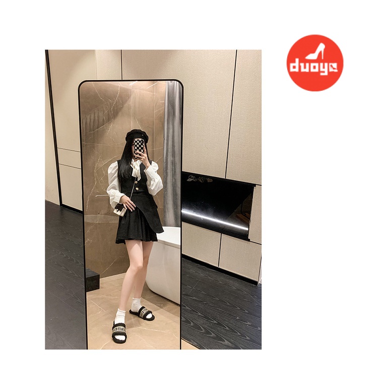 Duooya Dép Bông Thẳng ~  Dép Bít Mũi Thêu Chữ Phong Cách Hàn Quốc Thời Trang Thu Đông Ấm Áp Cho Nữ Miễn Phí Vận Chuyển