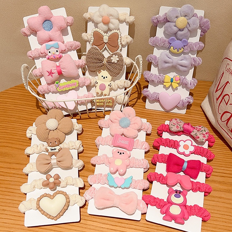 Set 5 Dây Buộc Tóc Lông Nhung Mềm Co Giãn Cho Bé Gái