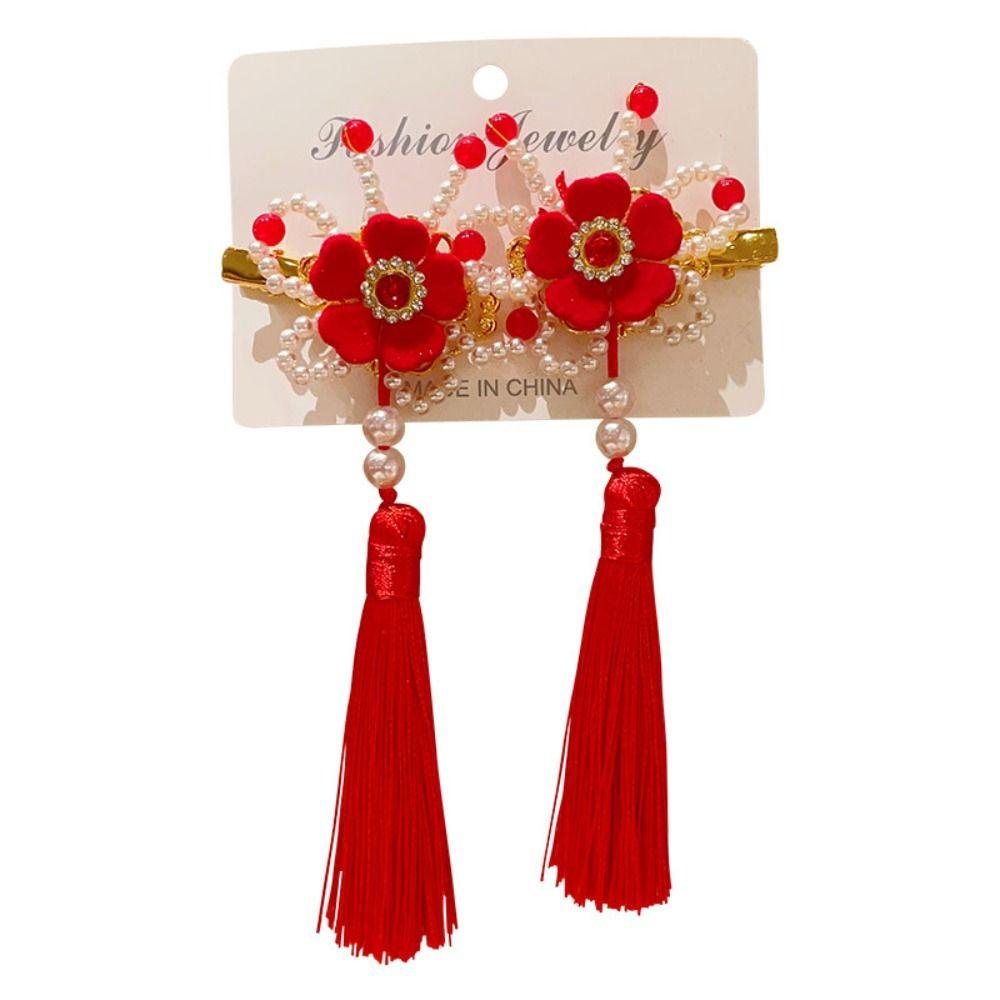 Moccho1 Kẹp Tóc Đính Nơ Tua Rua Phong Cách Trung Hoa Cổ Điển Cho Bé Gái