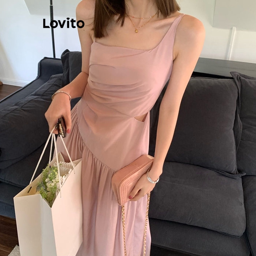 Lovito Váy xếp ly trơn đơn giản cho nữ LNA26275 (Hồng)